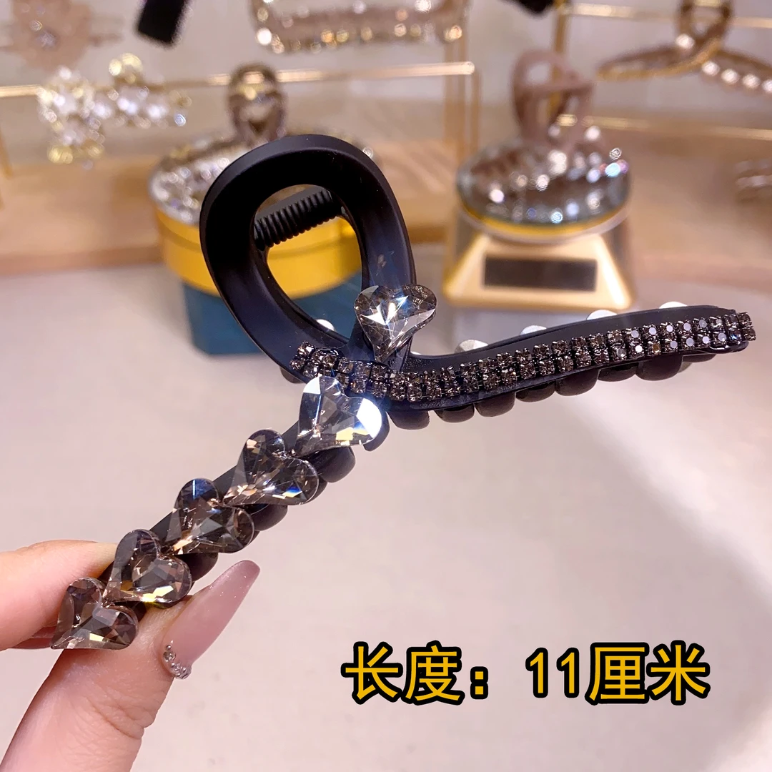 非金属玻璃发饰 704黑色爱心水晶发夹韩式高级感鲨鱼加后脑勺发饰