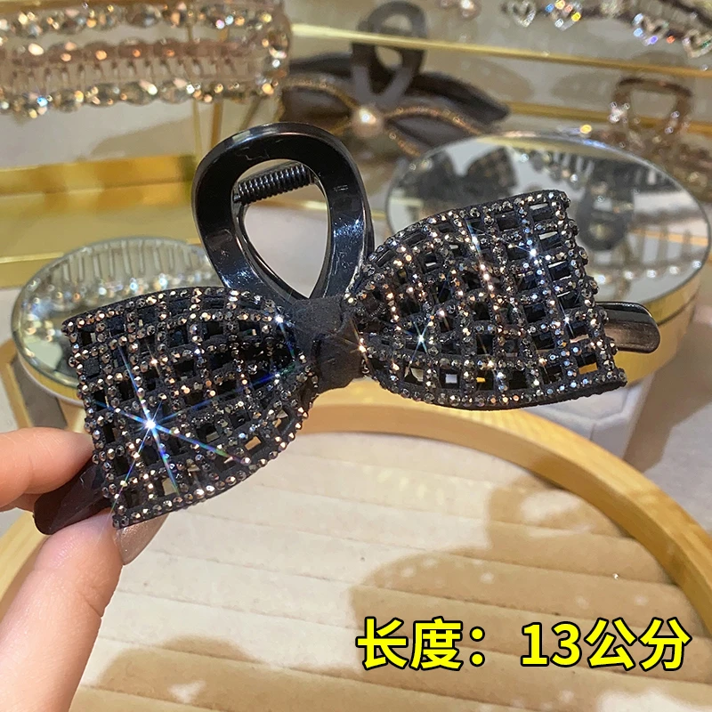 768-韩版轻奢水钻蝴蝶结抓夹头饰高级感半扎发夹女后脑勺鲨鱼夹子