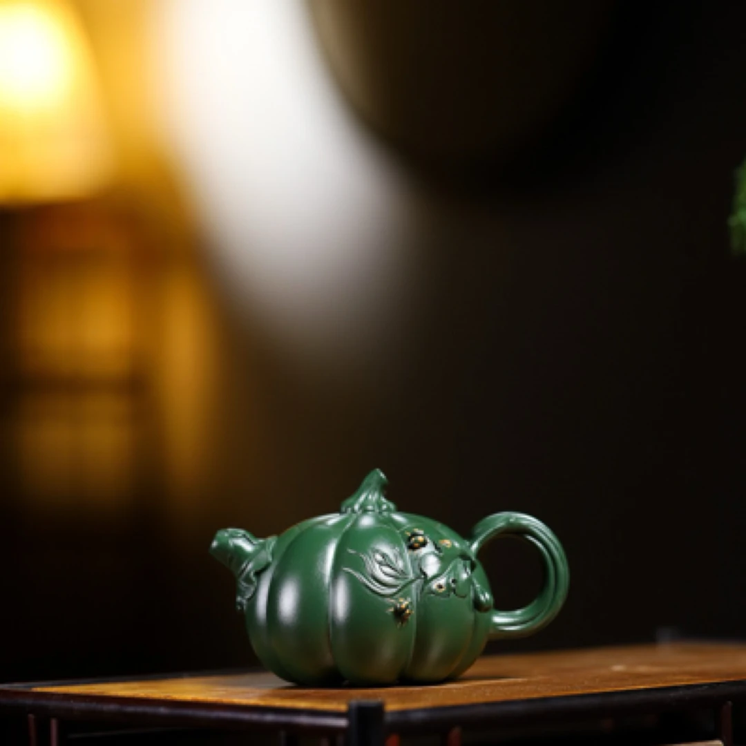 美壶推荐 杨鹏全手工【南瓜 紫砂壶泥料：民国绿 容量：150cc