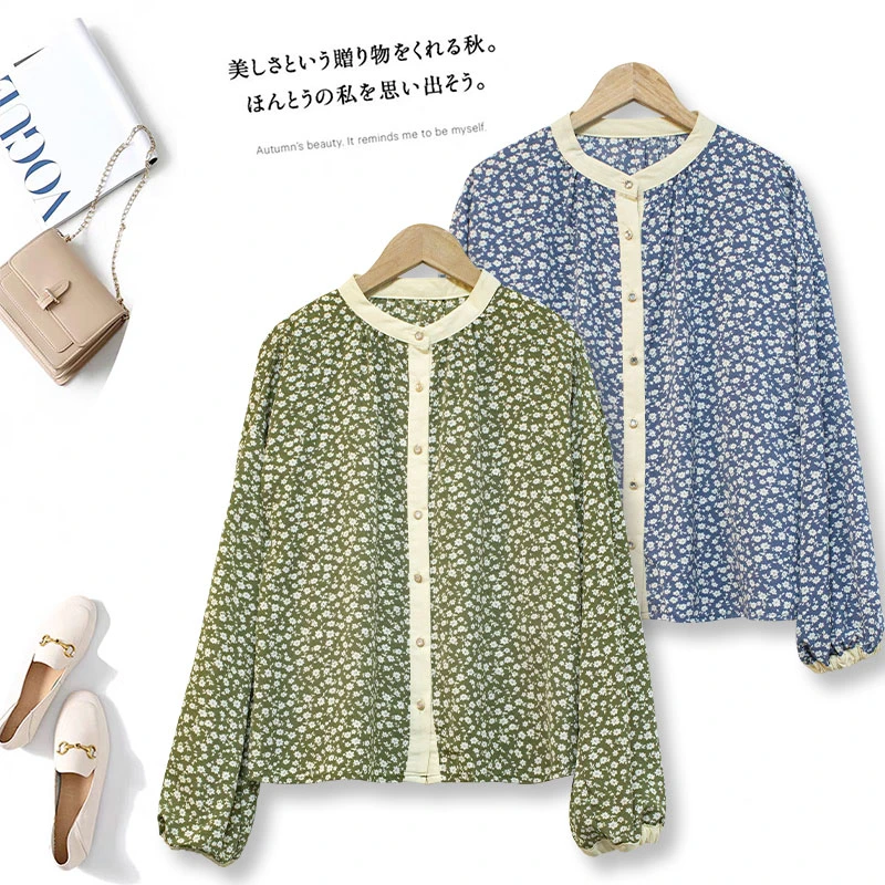 CC938 女士衬衫 甜美小碎花衬衣 圆领长袖上衣 外搭内穿 休闲百搭