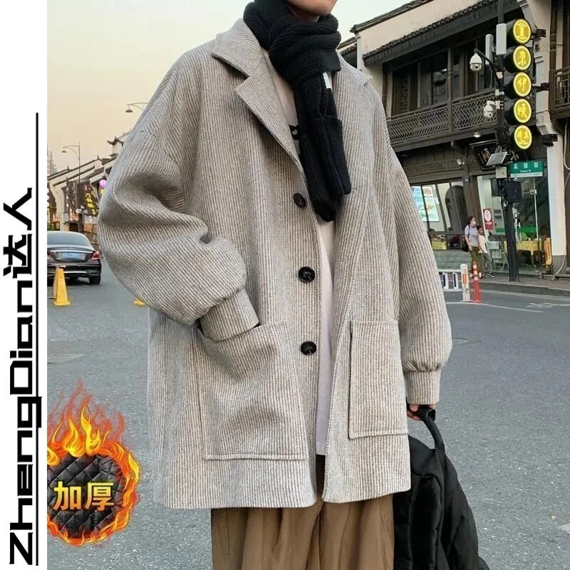 秋冬服中长款设计感风衣男韩版潮流休闲披风英伦风大衣毛呢外套