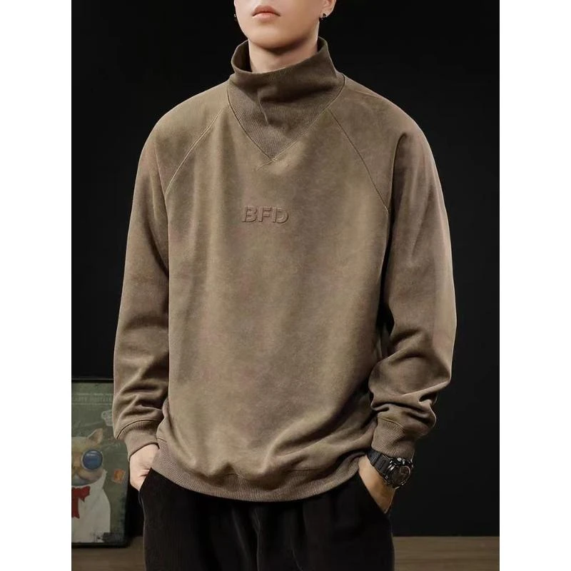 秋冬重磅美式扎染复古高领秋季卫衣潮牌宽松加绒长袖男士打底衣服