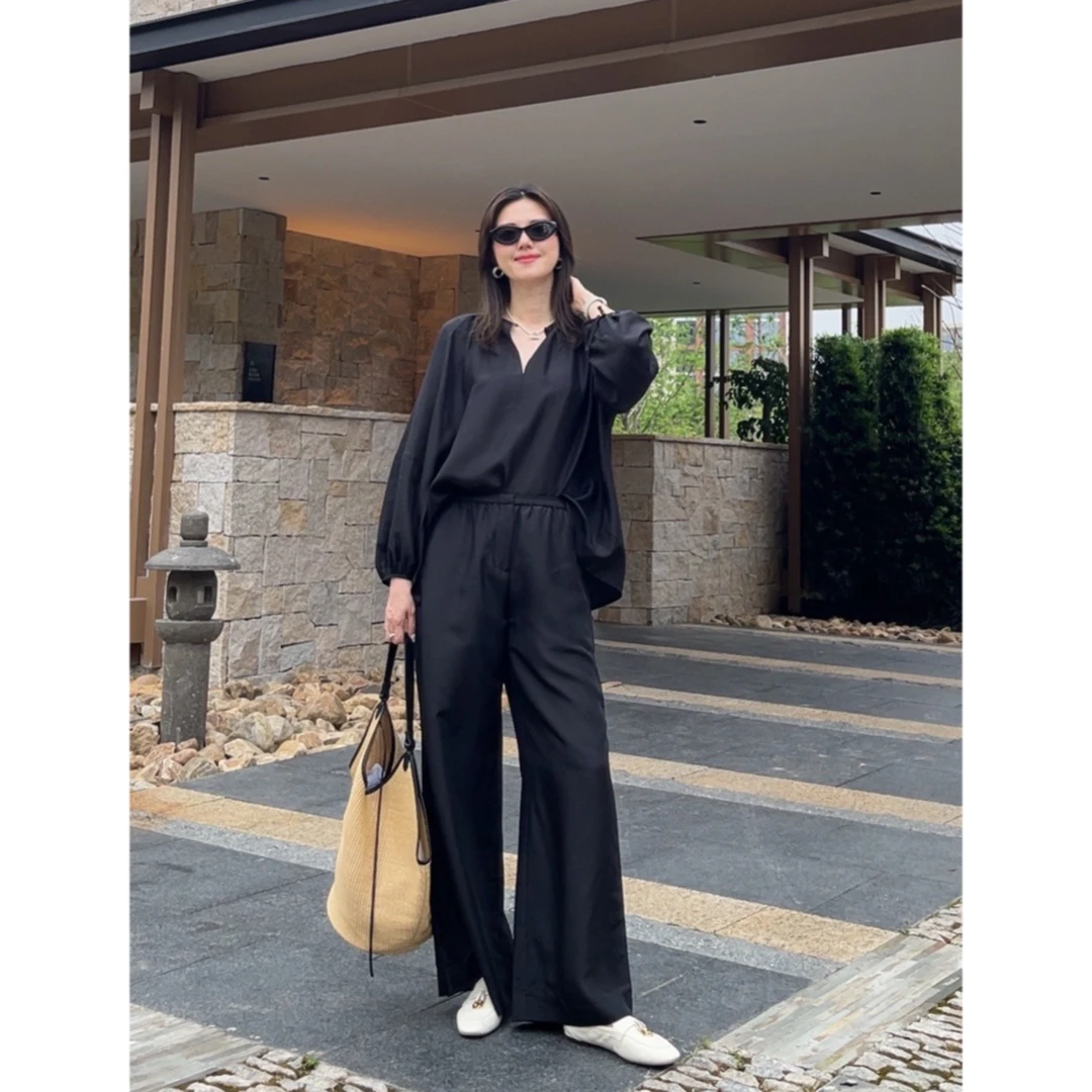 瑞瑞ANNYRUI【极致老钱】22姆米重磅桑蚕丝静奢风显瘦通勤时尚套装