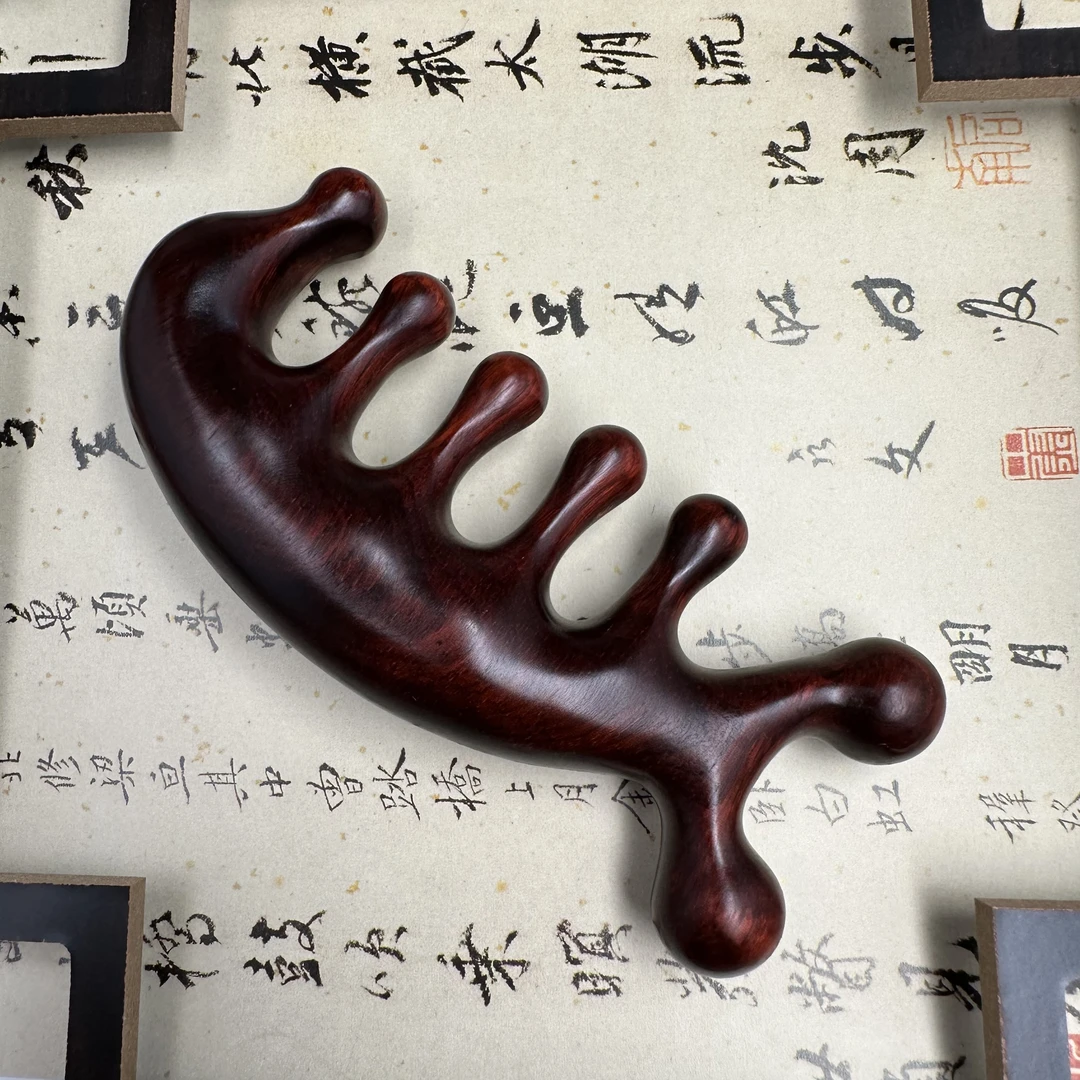 紫檀海豚经络按摩梳正宗木梳子头疗梳头防静电防脱家用便携宽齿梳