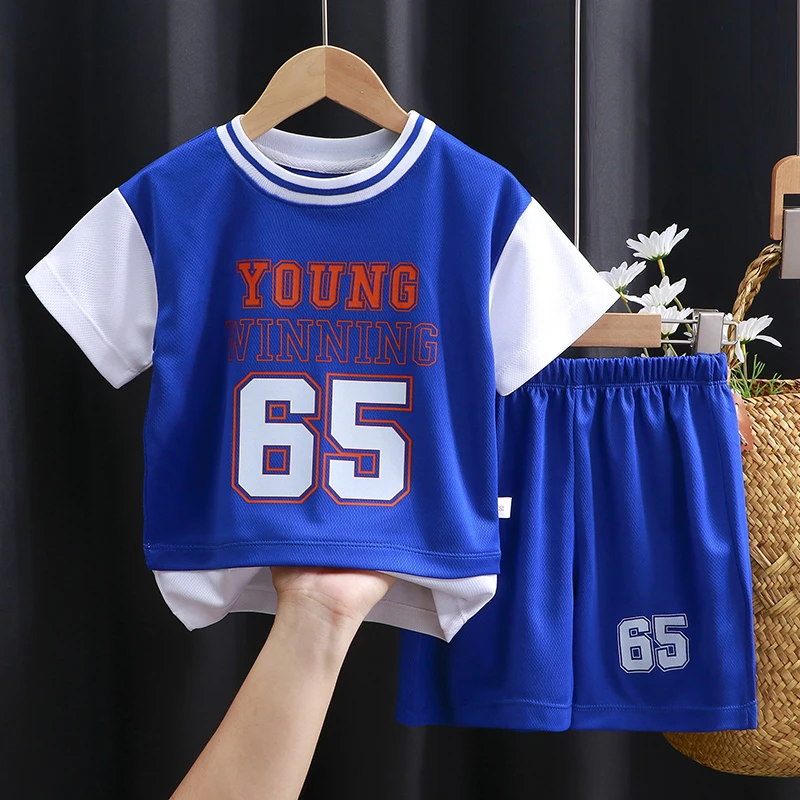 儿童篮球服速干衣夏季宝宝俩件套假俩件运动套装中大童学生夏装