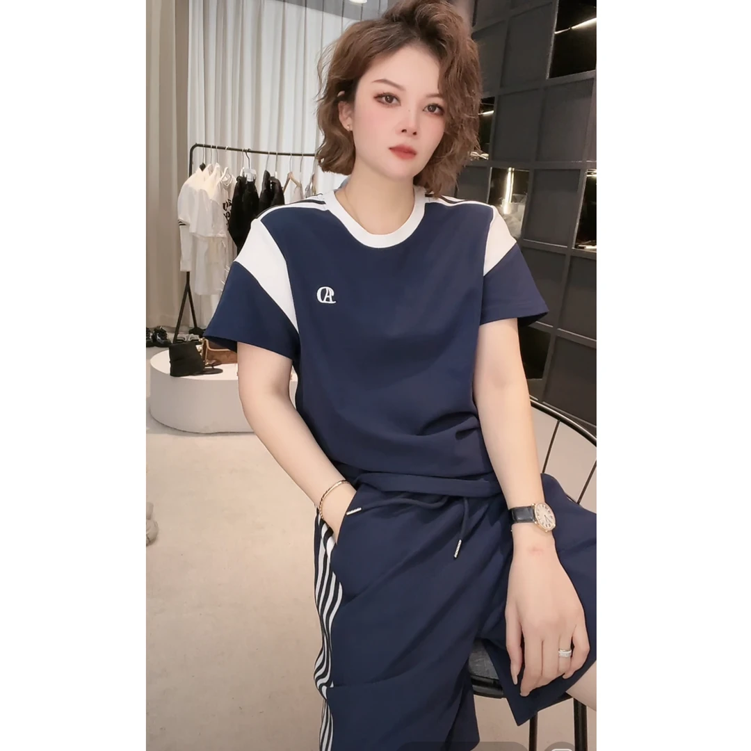 《姚家优麦汇》YH8803夏款圆领家居服时尚百搭短袖套装显瘦上衣女