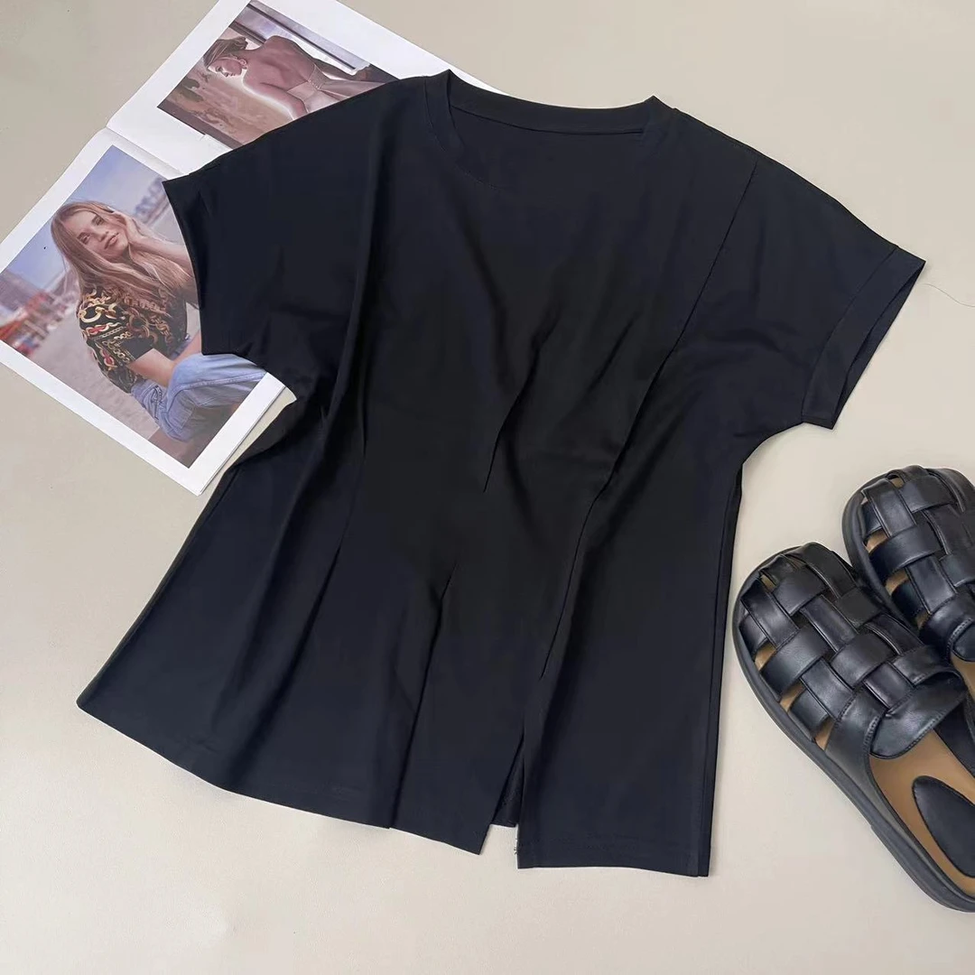 《姚家优麦汇》YH367夏款圆领设计感时尚百搭短袖显瘦上衣款女