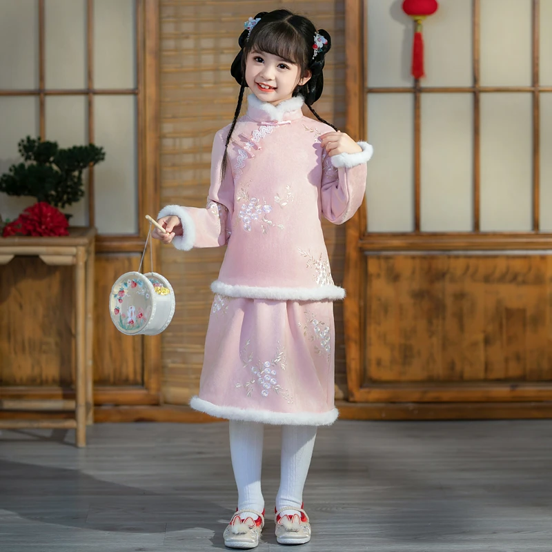 2267冬款加绒加厚小女孩国风旗袍拜年服俏皮可爱亲子装女童改良