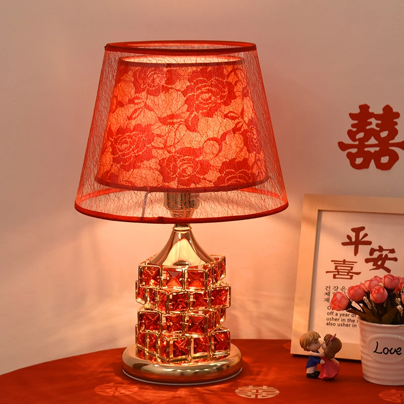 结婚台灯新娘水晶卧室床头灯轻奢网红新婚礼物送新人氛围长命夜灯