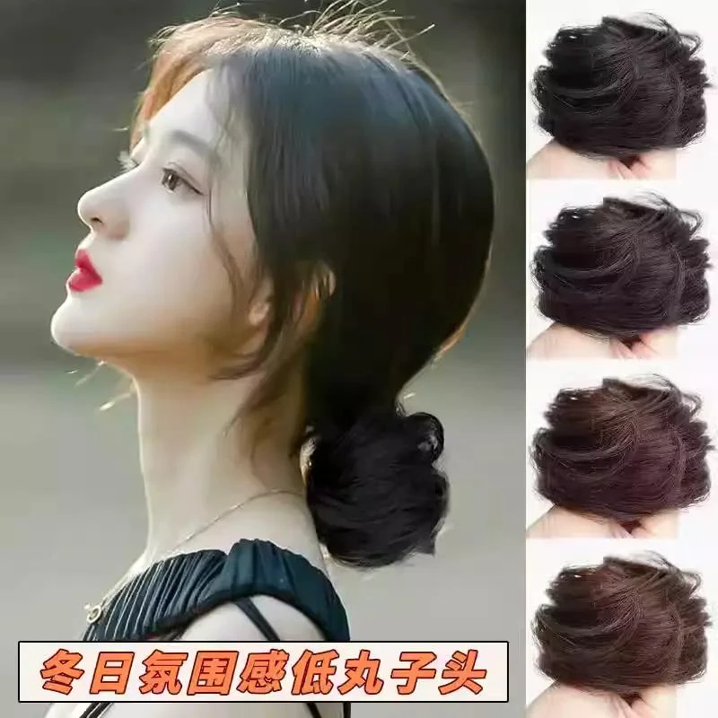 低扎丸子头假发女真发发圈汉服古风发包自然蓬松发髻懒人盘发神器