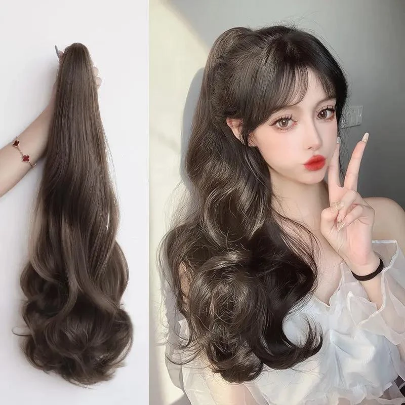 假发云朵烫高低扎无痕假发女气质可爱女士假发马尾辫大波浪假发片