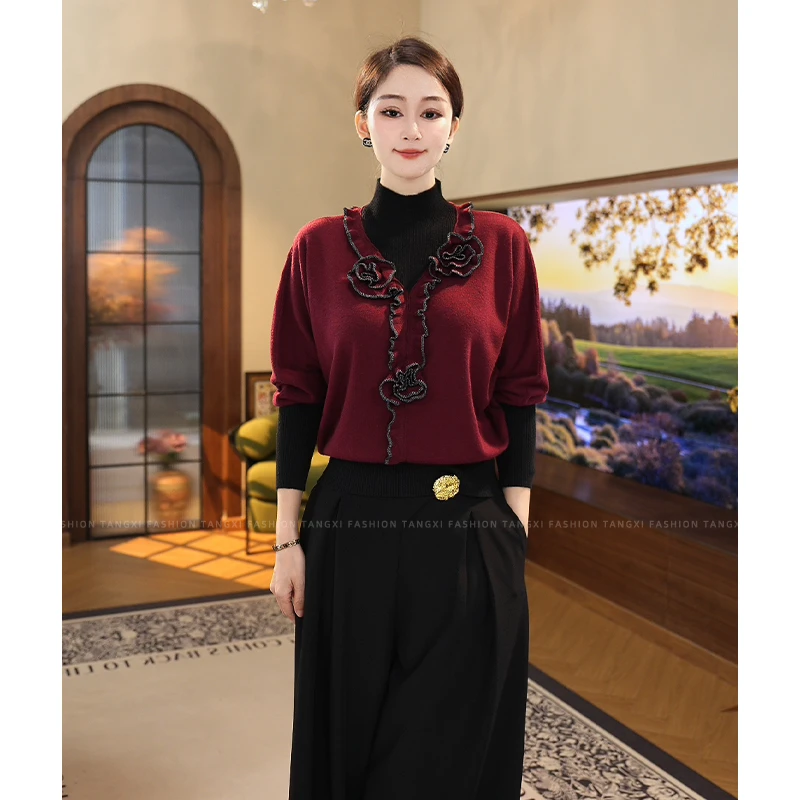 唐熹2024秋冬新款【ZM24-D718】含绵羊毛小众设计感打底针织衫xd