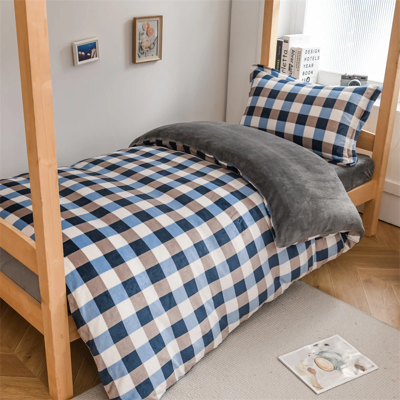 牛奶绒三件套秋冬加绒保暖学生宿舍床上用品加绒被套单双人四件套