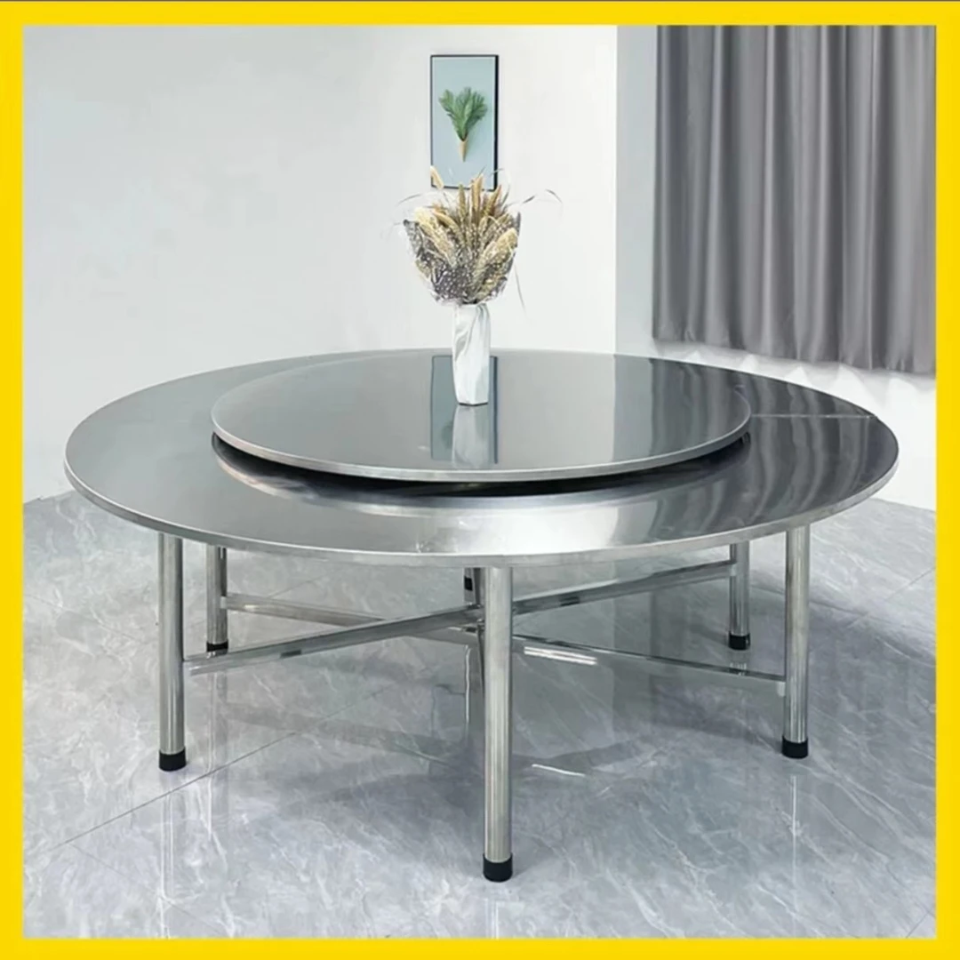 特厚全不锈钢折叠大圆桌客厅旋转圆桌餐桌酒店饭桌子圆形简易轻奢