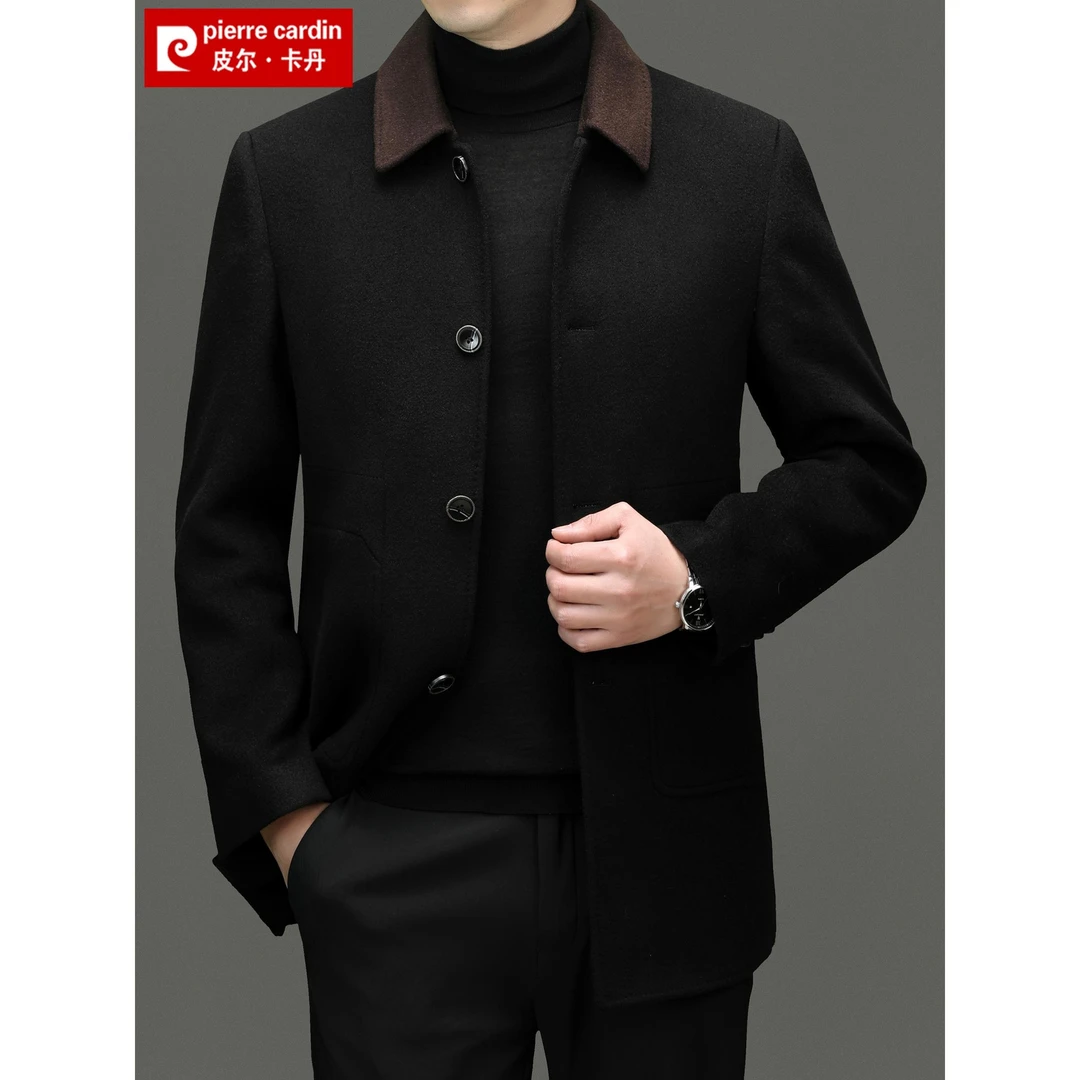 常规冬季免熨烫处理拼接毛呢大衣中年商务修身网红洋气炸街男装