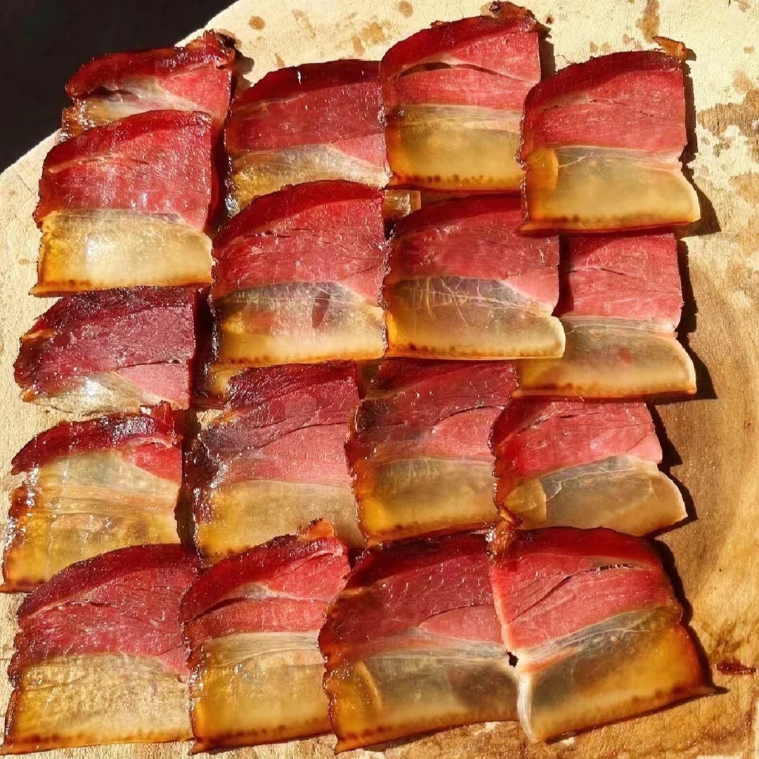 义其【烟熏腊肉】现称现选川渝风味柏树枝青钢木烟熏腿子肉小火慢熏