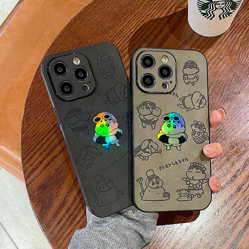 镭射游泳小新苹果14promax手机壳13可爱12pro皮质11卡通xs男女潮8