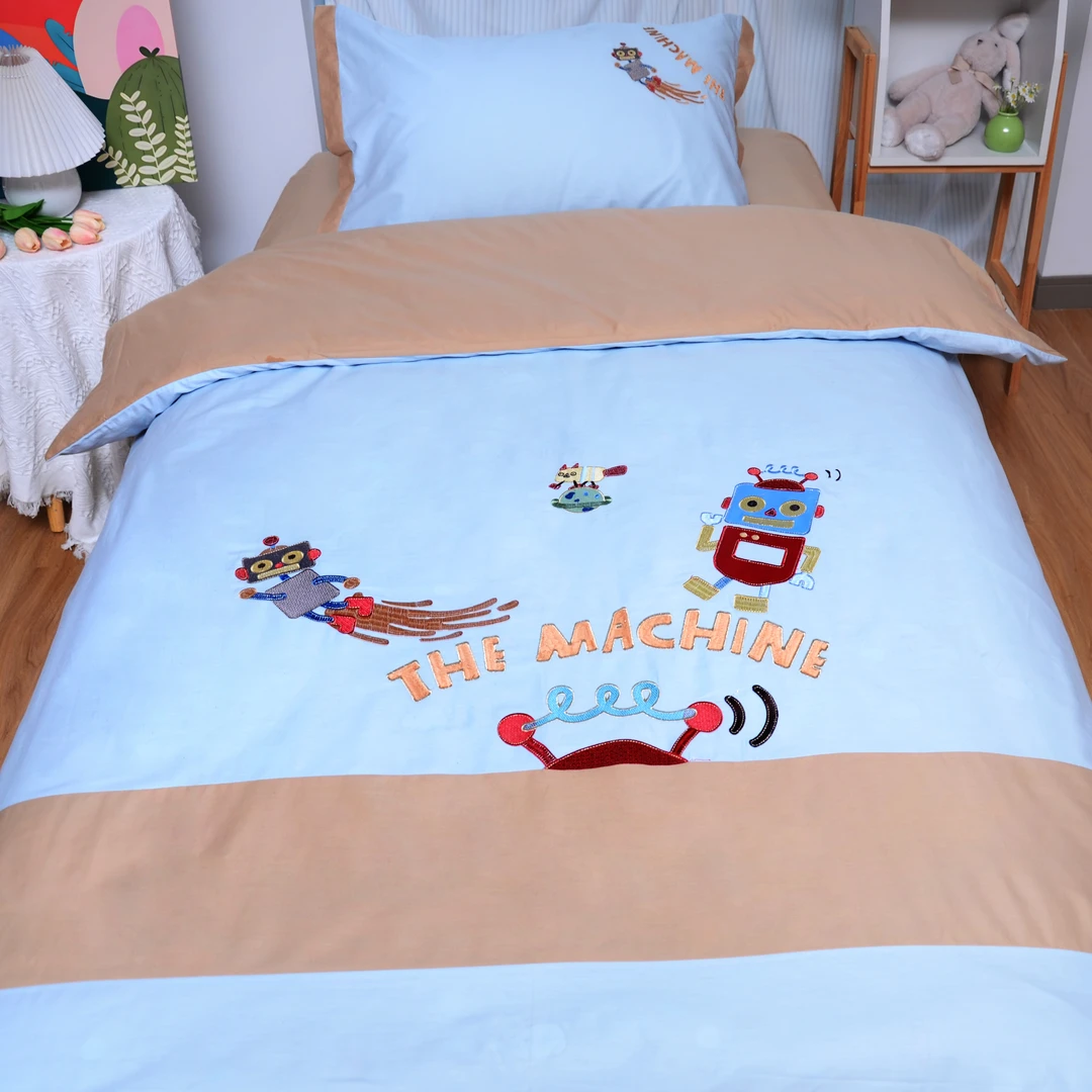 卡通小清新纯棉三件套全棉春夏季刺绣被套床单床上用品学生宿舍