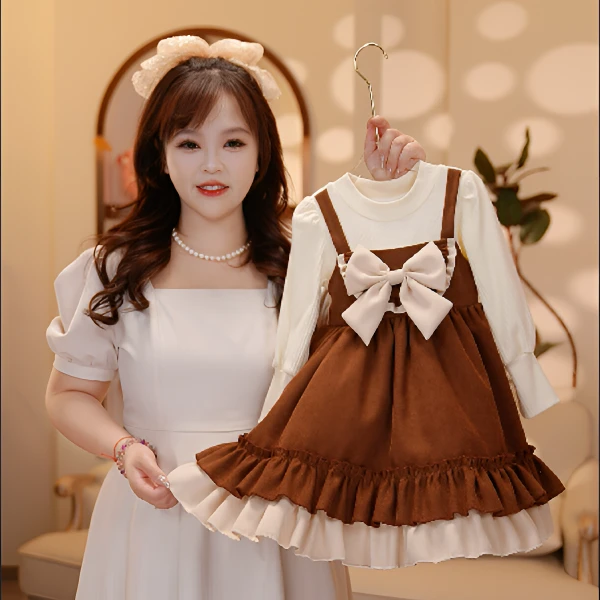 【Y.k4188】24新款美拉德风女童日常洋气重工甜美女宝连衣裙公主裙