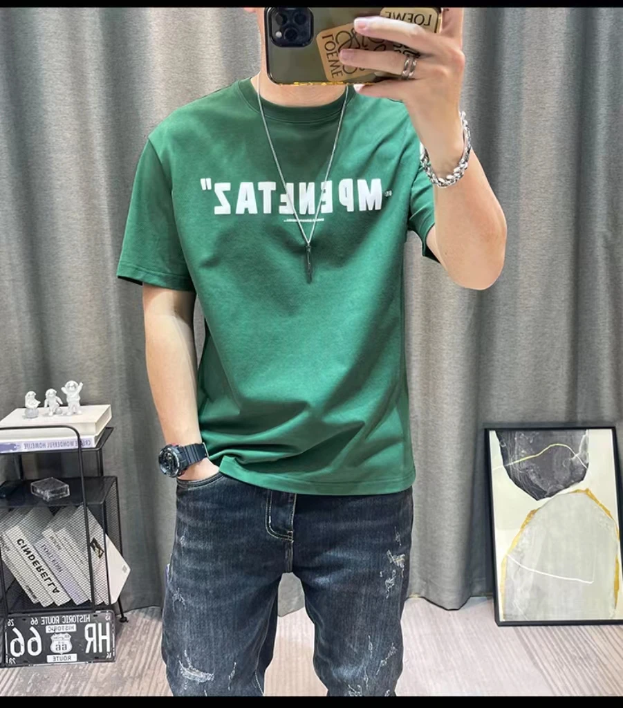 夏季男士短袖爆款2024新款百搭印花半袖圆领T恤潮牌