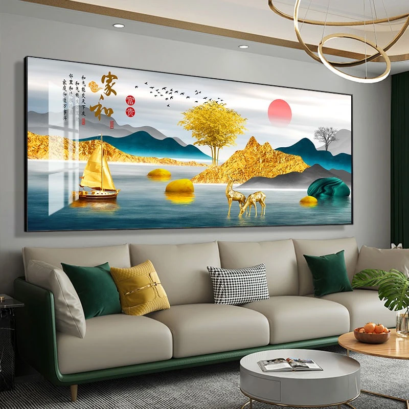 质感晶瓷大幅富贵风景家居客厅新房背景墙沙发背景墙沙发背墙挂画