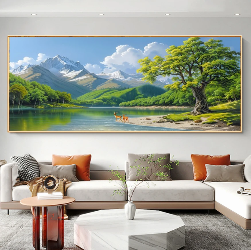 青山绿水装饰画客厅书房办公室新山水画背景墙沙发背景墙挂画家居