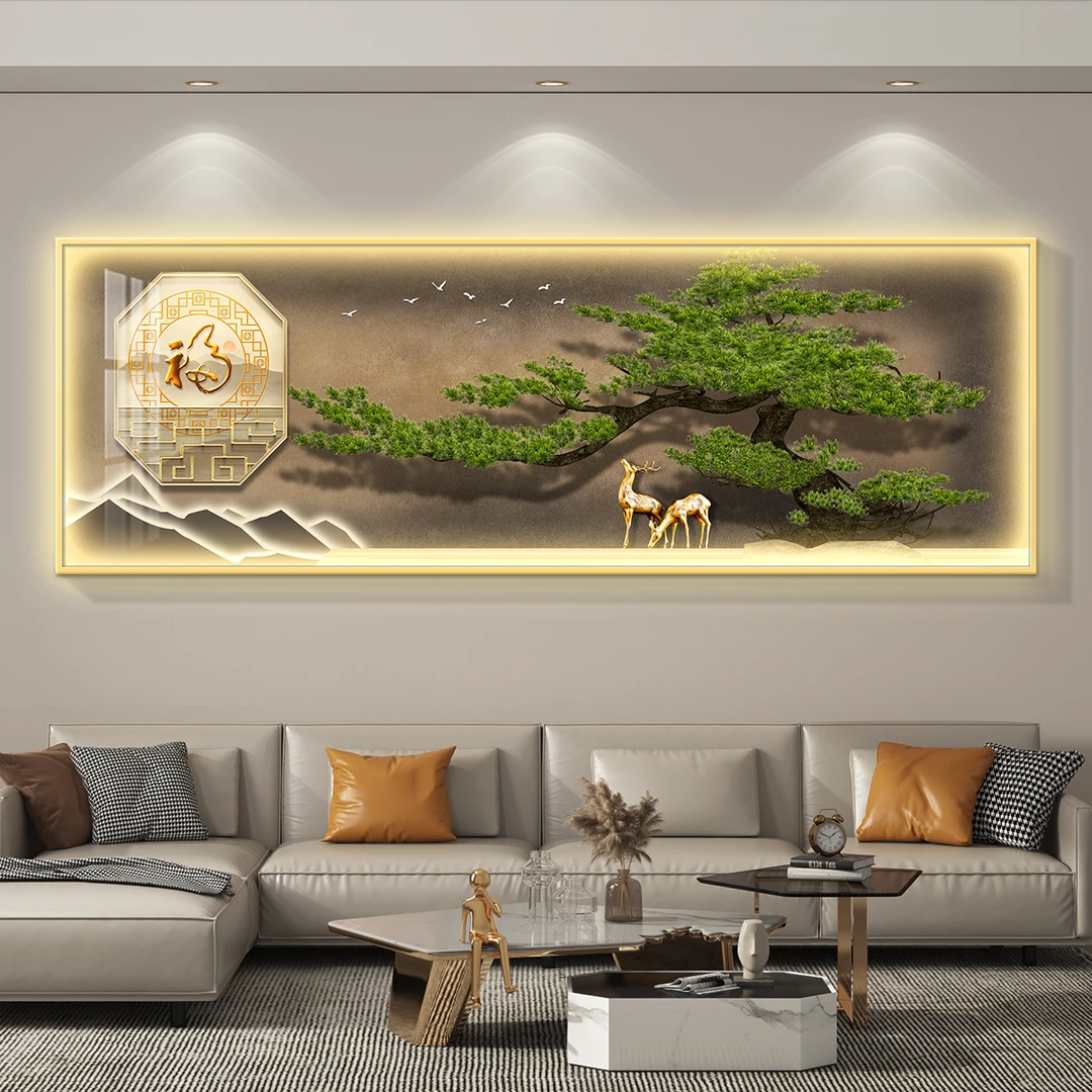 轻奢led带灯客厅装饰画沙发背景墙挂画壁画简约客厅背景墙挂画