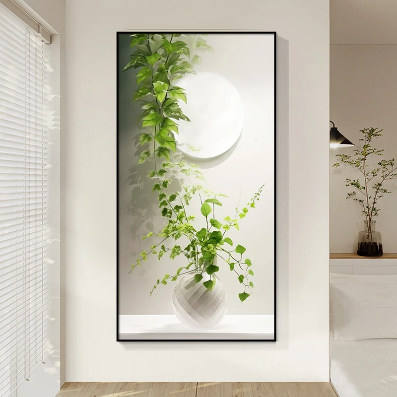 仿真绿植玄关装饰画光影走廊过道壁画客厅入户进门画竖版清新挂画