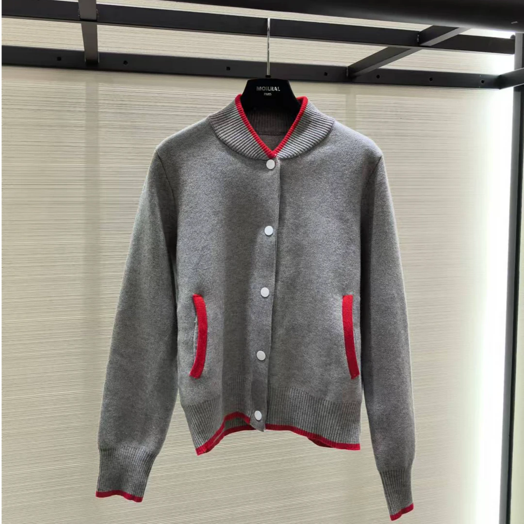 24秋冬新款休闲百搭撞色帆船提花针织开衫