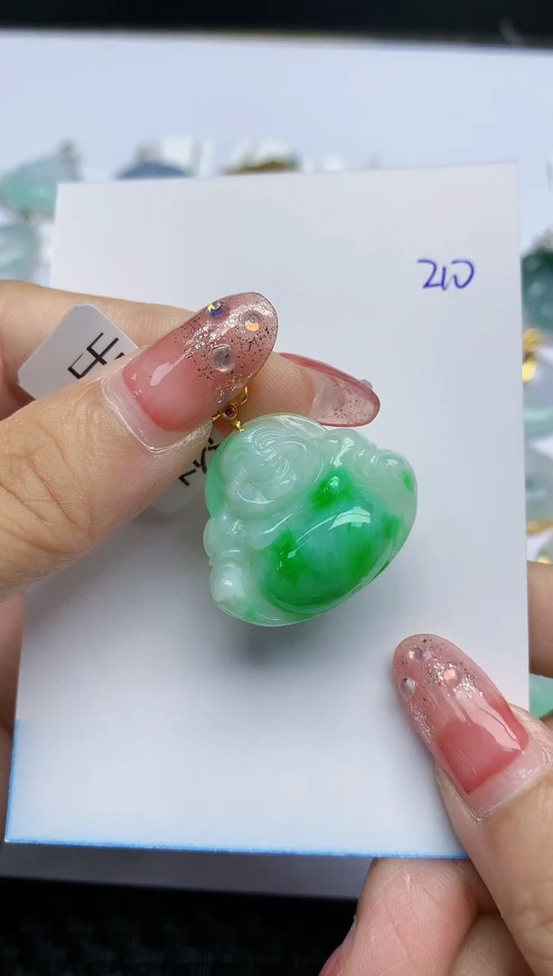 【闪购商品】翡翠挂件18K金镶嵌天然翡翠A货，210