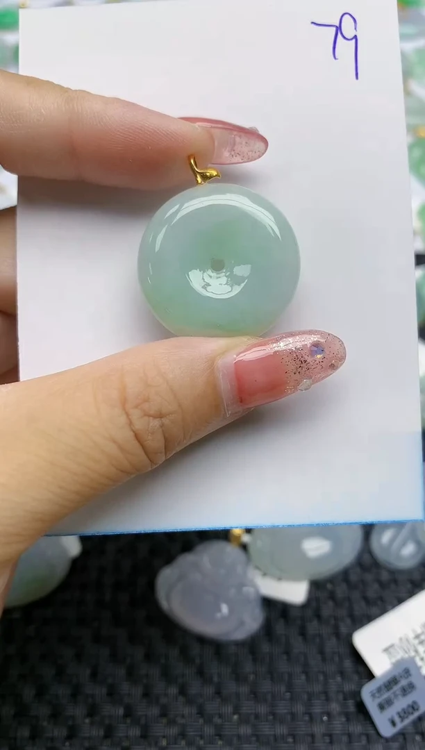 【闪购商品】翡翠挂件18K金镶嵌天然翡翠A货，79