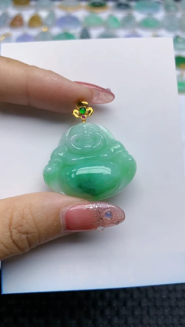 【闪购商品】翡翠挂件18K金镶嵌184天然翡翠A货