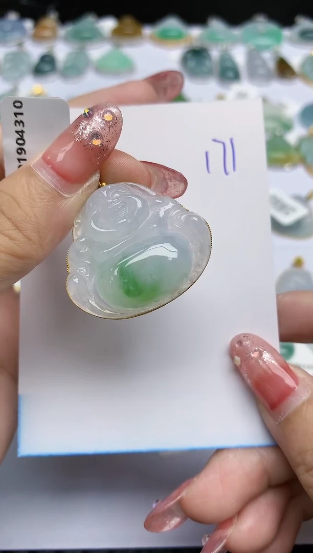 【闪购商品】翡翠挂件18K金镶嵌天然翡翠A货，171