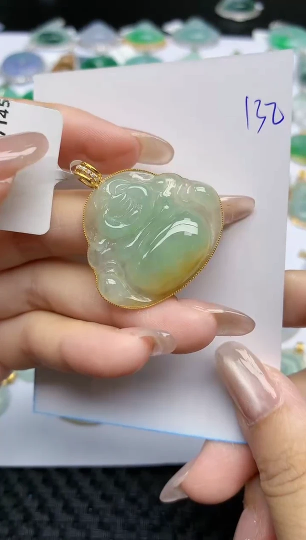 【闪购商品】翡翠挂件18K金镶嵌天然翡翠A货，132