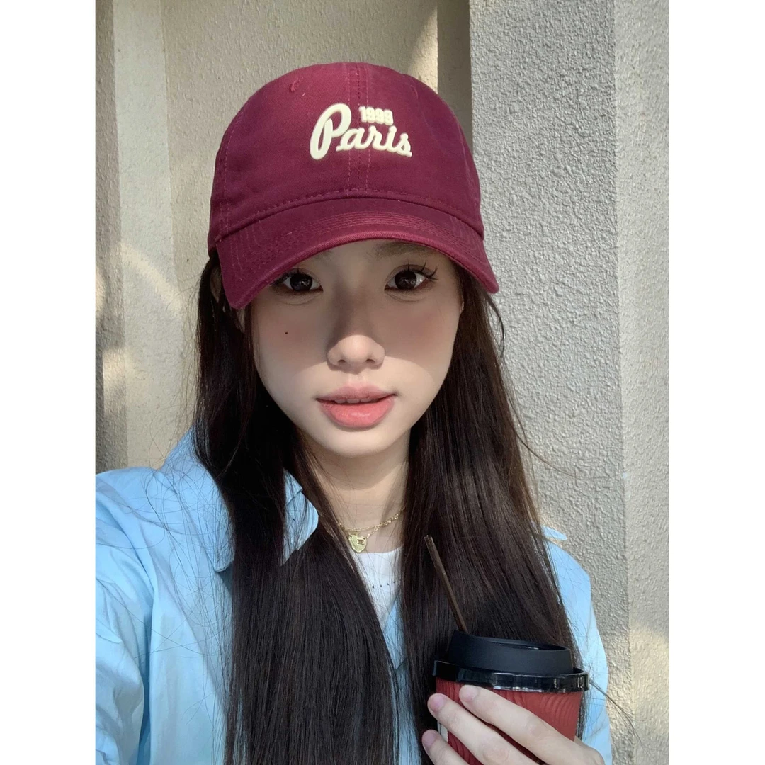 复古水洗字母刺绣百搭棒球帽女韩版软顶休闲显脸小in潮牌鸭舌帽子