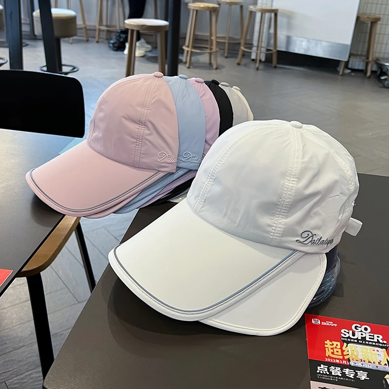 2024棒球帽子女夏天薄款透气速干可伸缩折叠遮阳鸭舌帽男加大帽檐