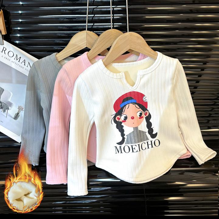 加绒加厚保暖韩版女童长袖t恤儿童冬季打底衫