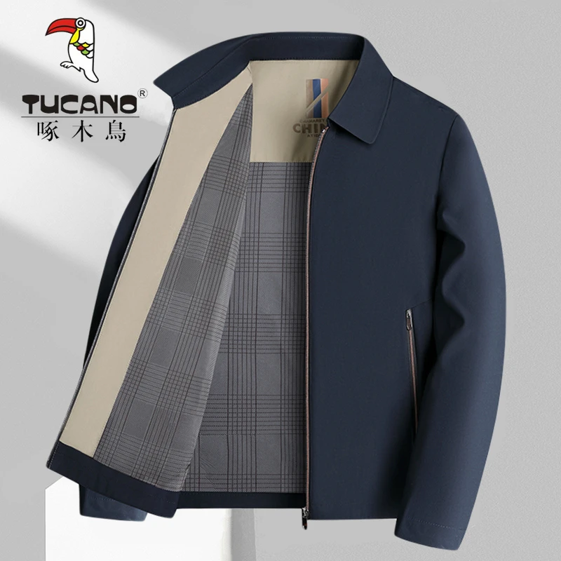 TUCANO/啄木鳥夹克男2024春季新款商务休闲纯色中年男装翻领外套
