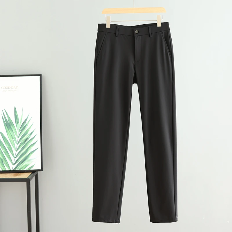 撤柜男装黑色修身直筒休闲裤春夏季日常通勤速干透气百搭弹力长裤