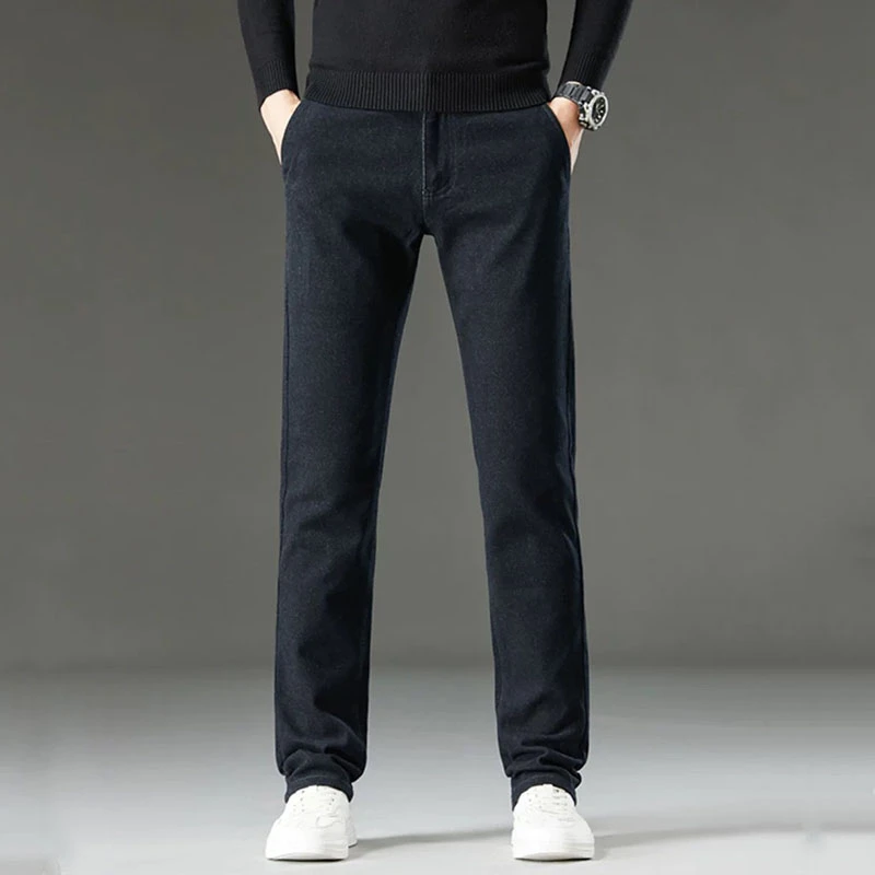 撤柜男装直筒牛仔裤时尚百搭显瘦长裤秋冬季厚款休闲简约弹力裤子