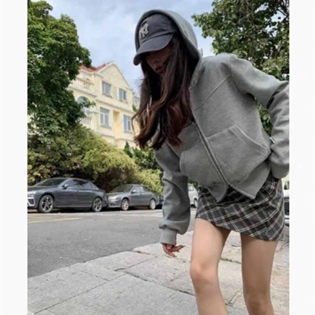 运动风连帽卫衣外套春秋韩系通勤oversize显瘦灰色长袖上衣 60588