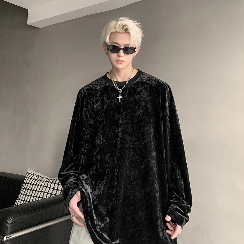 金丝绒重磅质感内搭长袖t恤男春秋美式高街潮牌痞帅宽松打底上衣