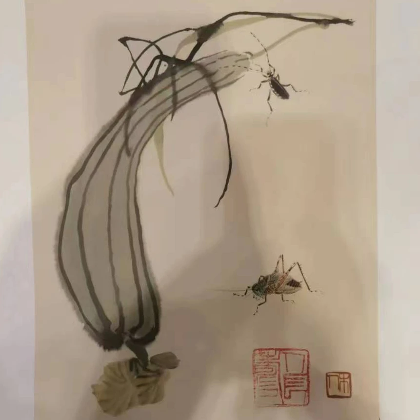 莫林齐白石精品版画作品2丝瓜和柿子