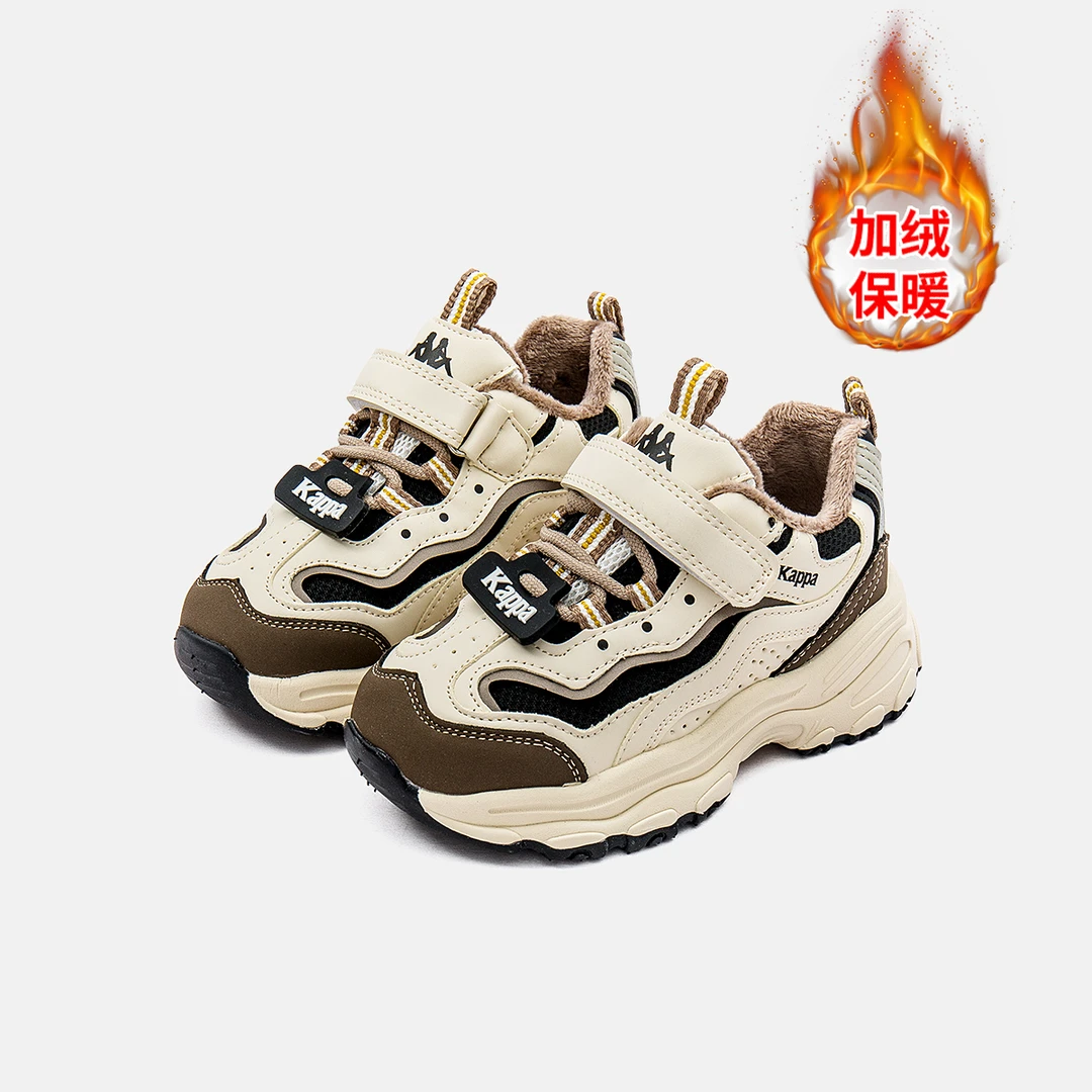 Kappa Kids卡帕2023冬季新款男女童鞋加绒透气舒适休闲软底运动鞋