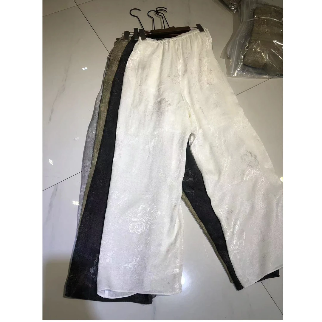 KIKI严选：【24803】-JZ家欧货新款原创松紧腰提花国风百搭休闲裤