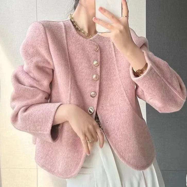 KIKI严选：2301-HX家欧货秋冬新款韩系温柔小香风双面羊毛外套