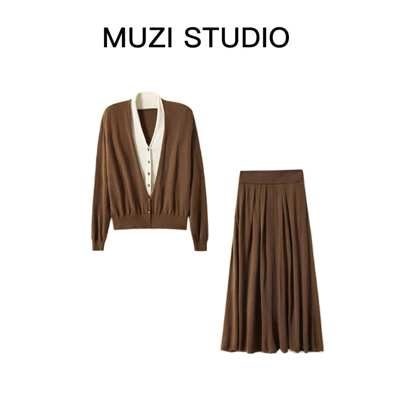 [Muzi·莫妮卡]轻奢时尚套装高级感秋季新款针织开衫法式半裙套装