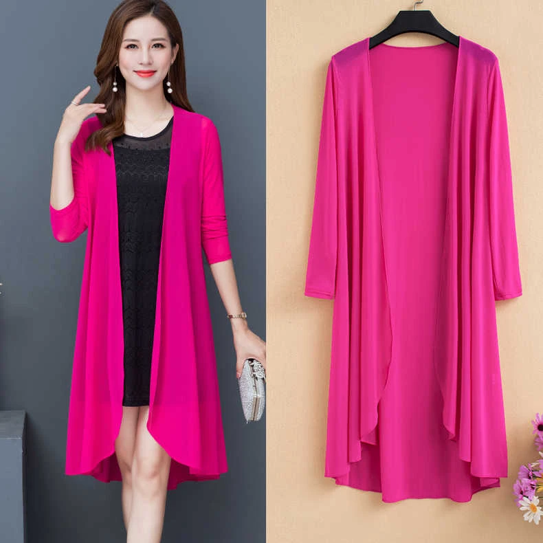 网纱披肩外套女防晒衣女2024夏季纯色中长款中老年装薄款外搭W046