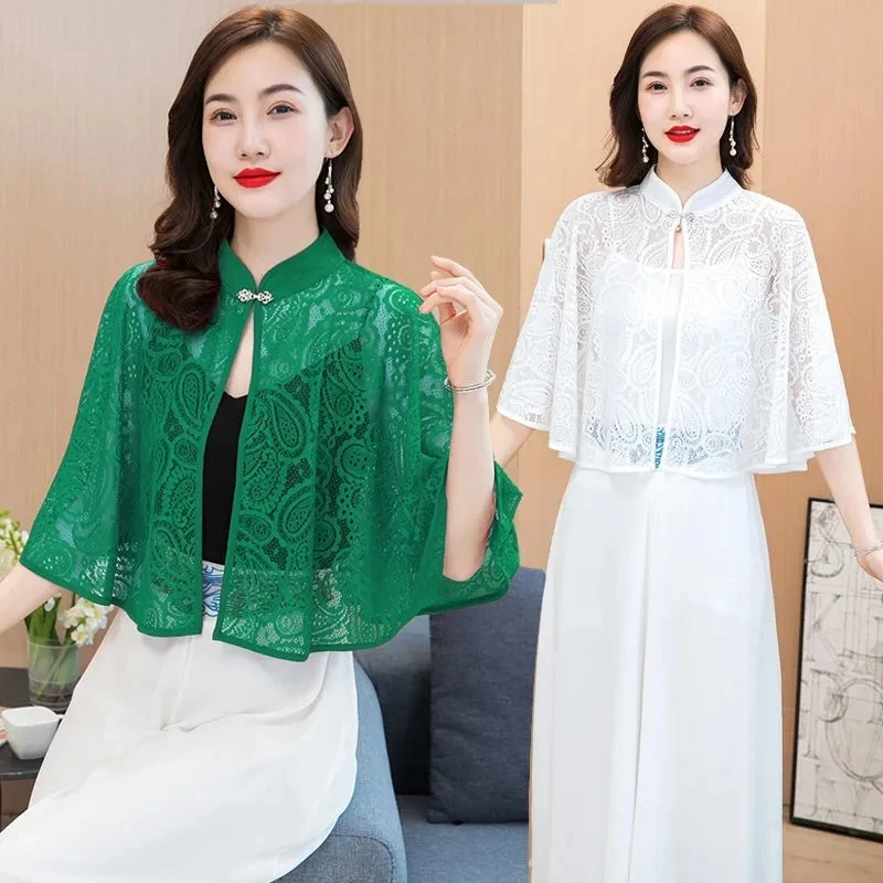 蕾丝斗篷披肩外搭夏季薄款防晒衣女装百搭开衫外套女纯色空调衫