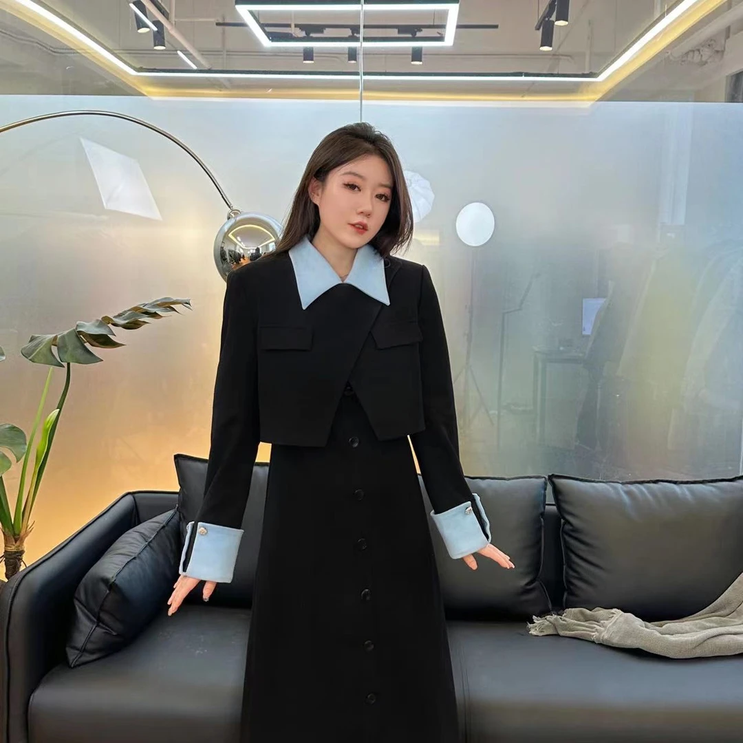 【琪琪推荐】大码女装法式气质高级感撞色小众名媛套装D1497QQ